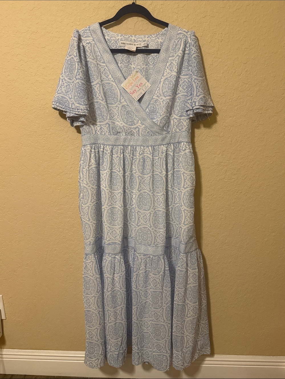 Gretchen Scott Designs Light Blue Paisley Wrap Maxi Dress